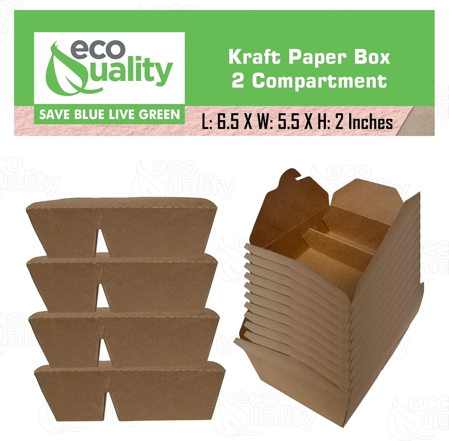 EcoQuality 2 Compartment Take Out Food Kraft Brown Paper Take Out Boxes Microwaveable Leak and Grease Resistant To Go Food Containers - Restaurants, Catering, Food Truck - Recyclable Lunch (25)