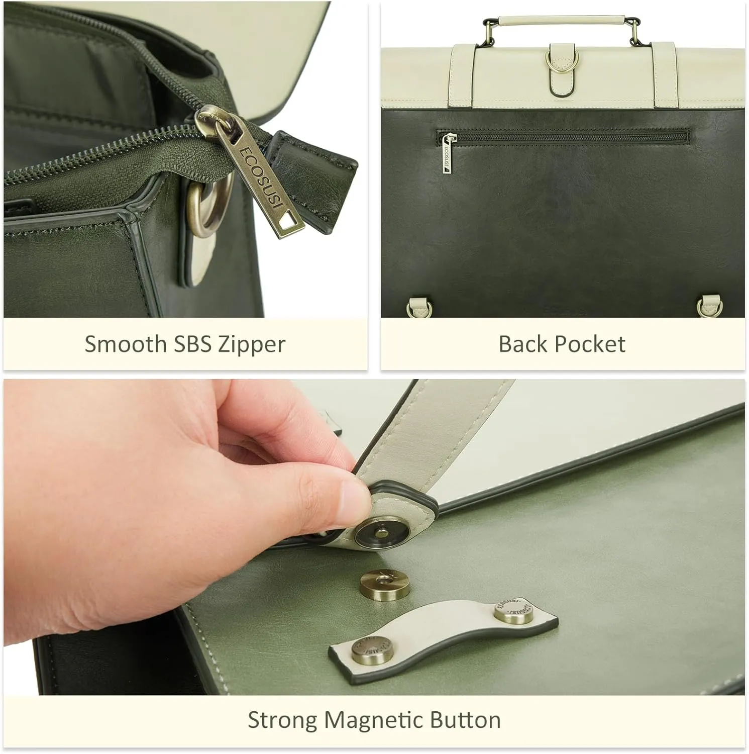 ECOSUSI Laptop Bag for Women Vegan Leather Messenger Bag Fashion Briefcase Backpack 15.6 inch Computer Satchel Bag