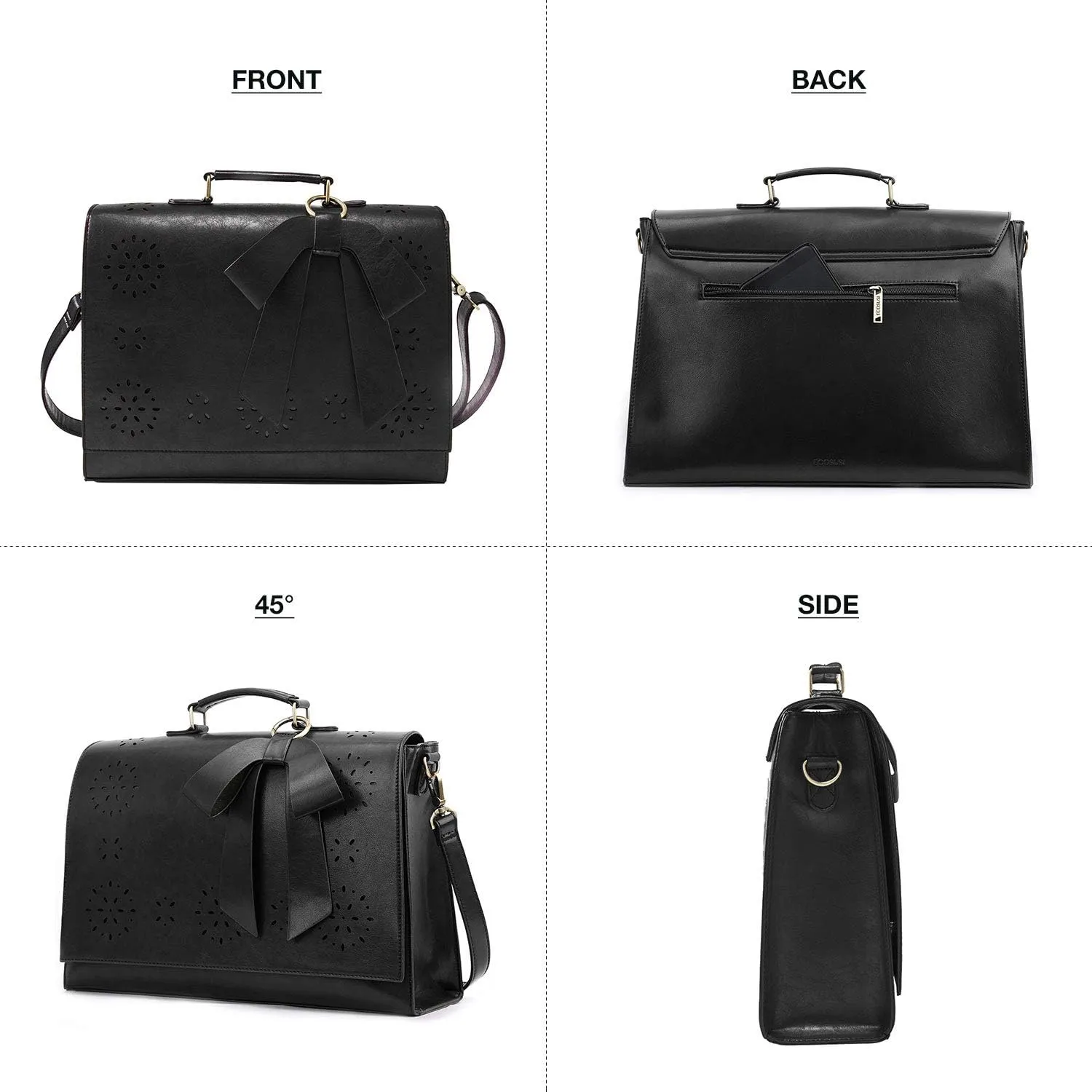 ECOSUSI Women's Briefcase Vegan Leather Laptop Bag for Work Shoulder Computer Satchel Bag with Detachable Bow