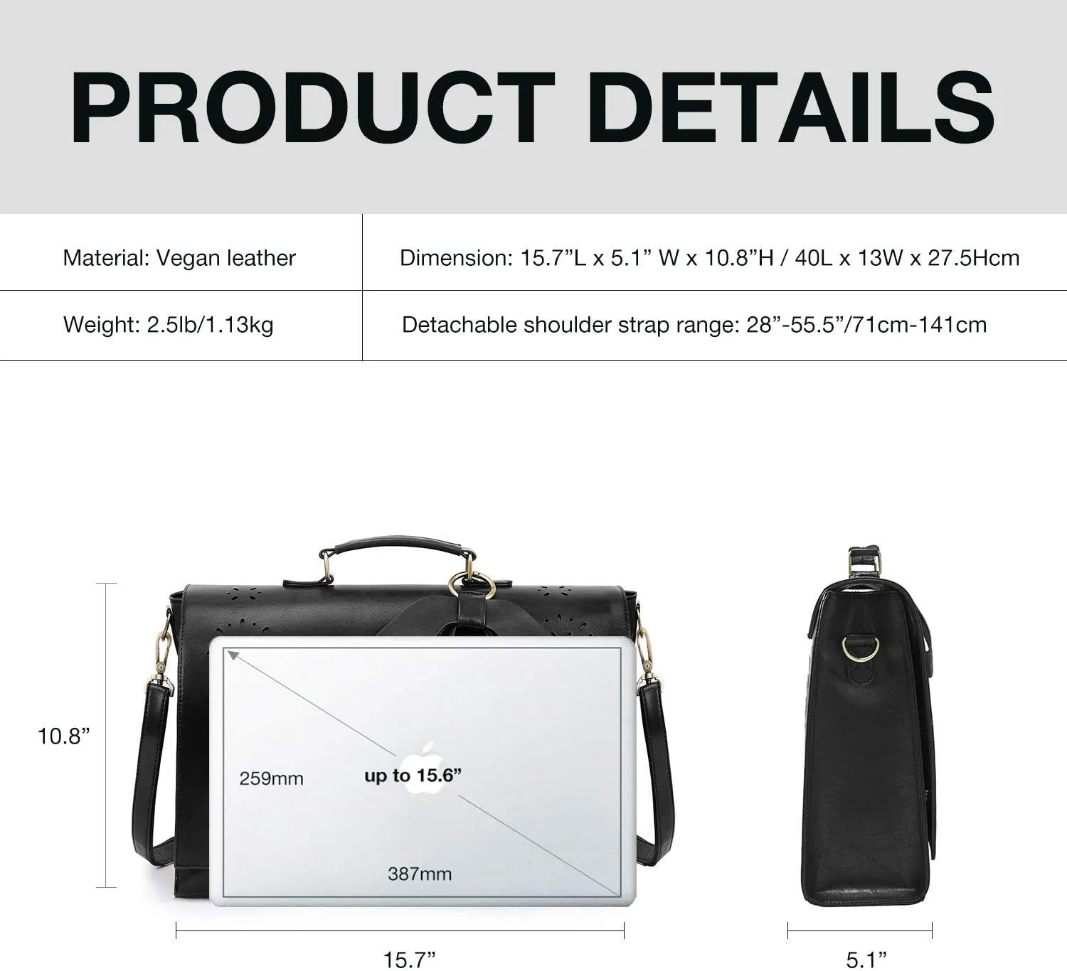 ECOSUSI Women's Briefcase Vegan Leather Laptop Bag for Work Shoulder Computer Satchel Bag with Detachable Bow