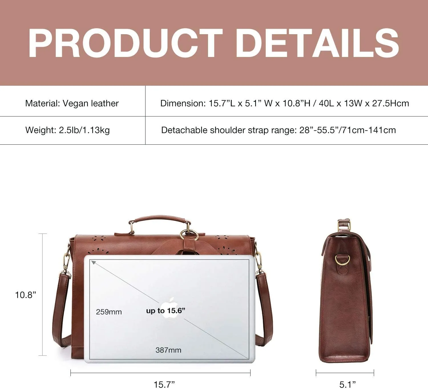 ECOSUSI Women's Briefcase Vegan Leather Laptop Bag for Work Shoulder Computer Satchel Bag with Detachable Bow