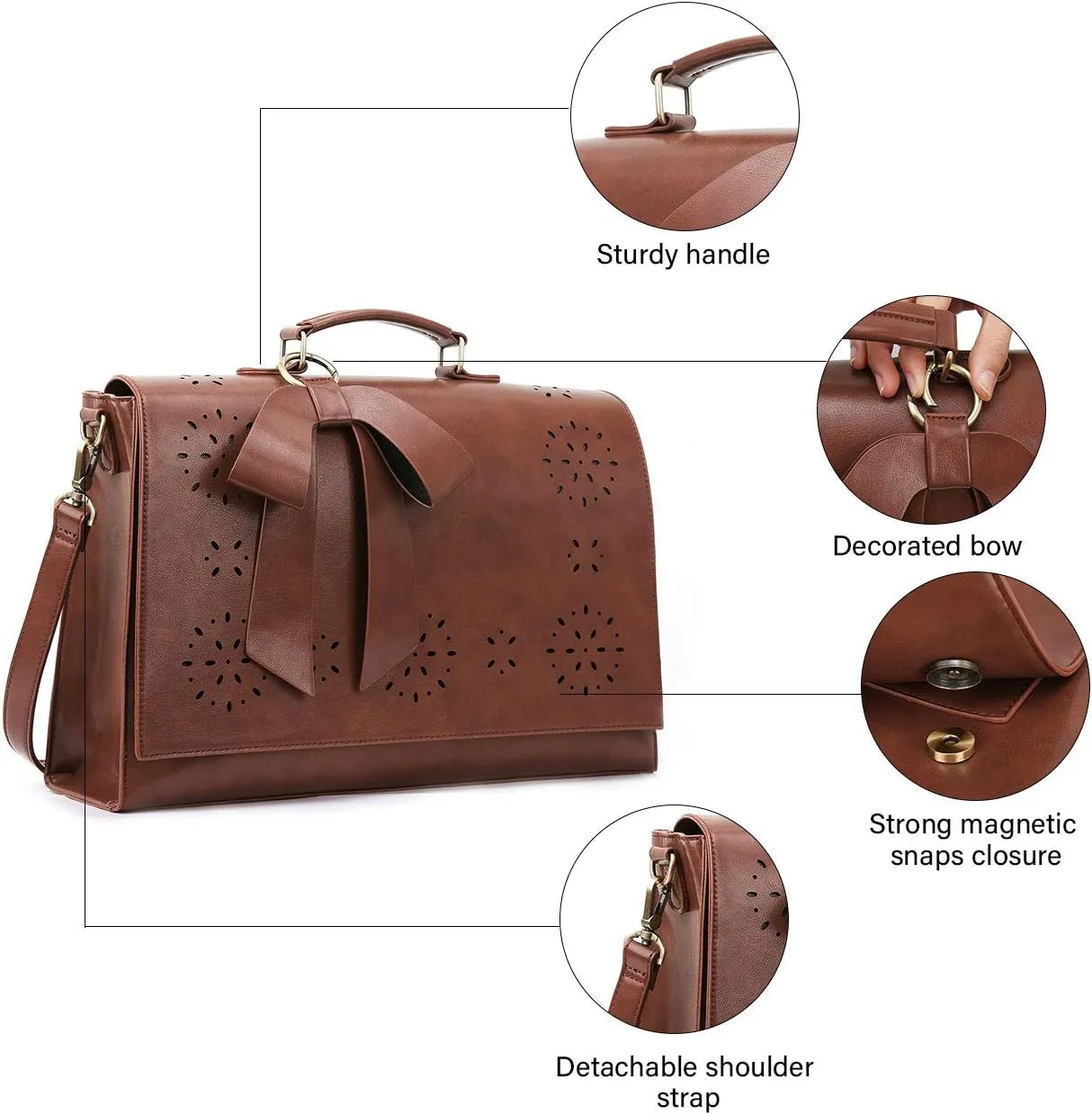 ECOSUSI Women's Briefcase Vegan Leather Laptop Bag for Work Shoulder Computer Satchel Bag with Detachable Bow