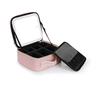 EGEN Makeup Travel Case with Lights Mirror Cosmetic Bag Makeup Train Case Waterproof Adjustable Dividers Organizer for Women Business Home (pink)