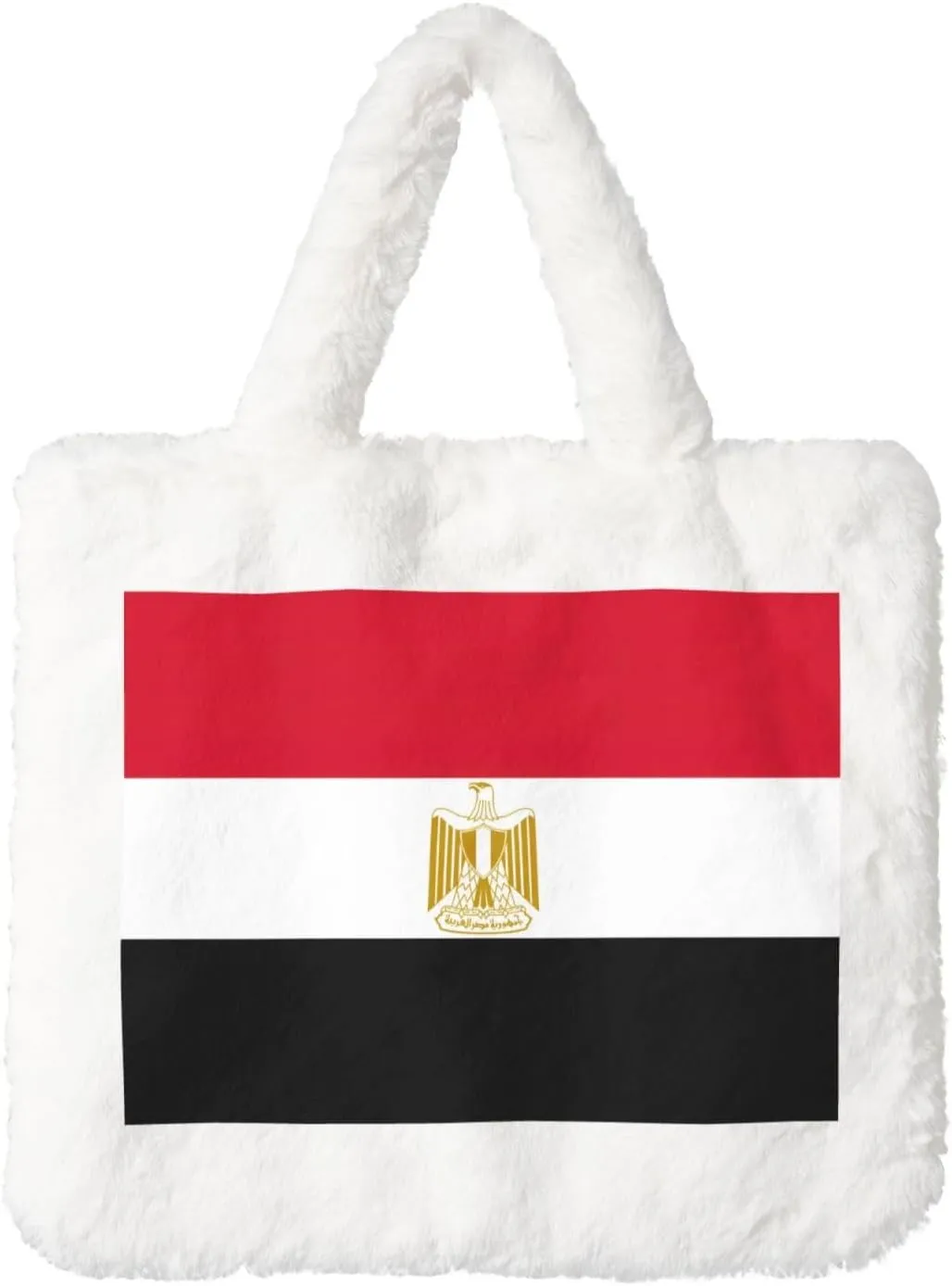 Egyptian Flag Printing Fluffy Shoulder Bag Ladies Plush Underarm Bag Tote Bag Furry Purse Handbag For Work Travel