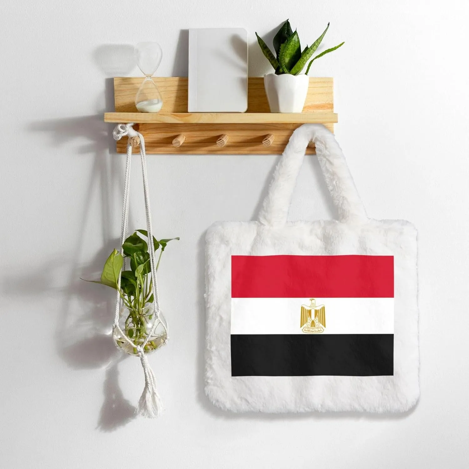 Egyptian Flag Printing Fluffy Shoulder Bag Ladies Plush Underarm Bag Tote Bag Furry Purse Handbag For Work Travel