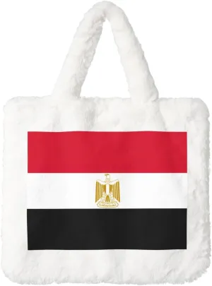 Egyptian Flag Printing Fluffy Shoulder Bag Ladies Plush Underarm Bag Tote Bag Furry Purse Handbag For Work Travel
