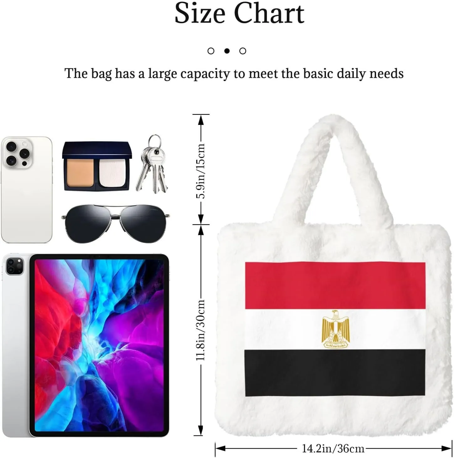 Egyptian Flag Printing Fluffy Shoulder Bag Ladies Plush Underarm Bag Tote Bag Furry Purse Handbag For Work Travel