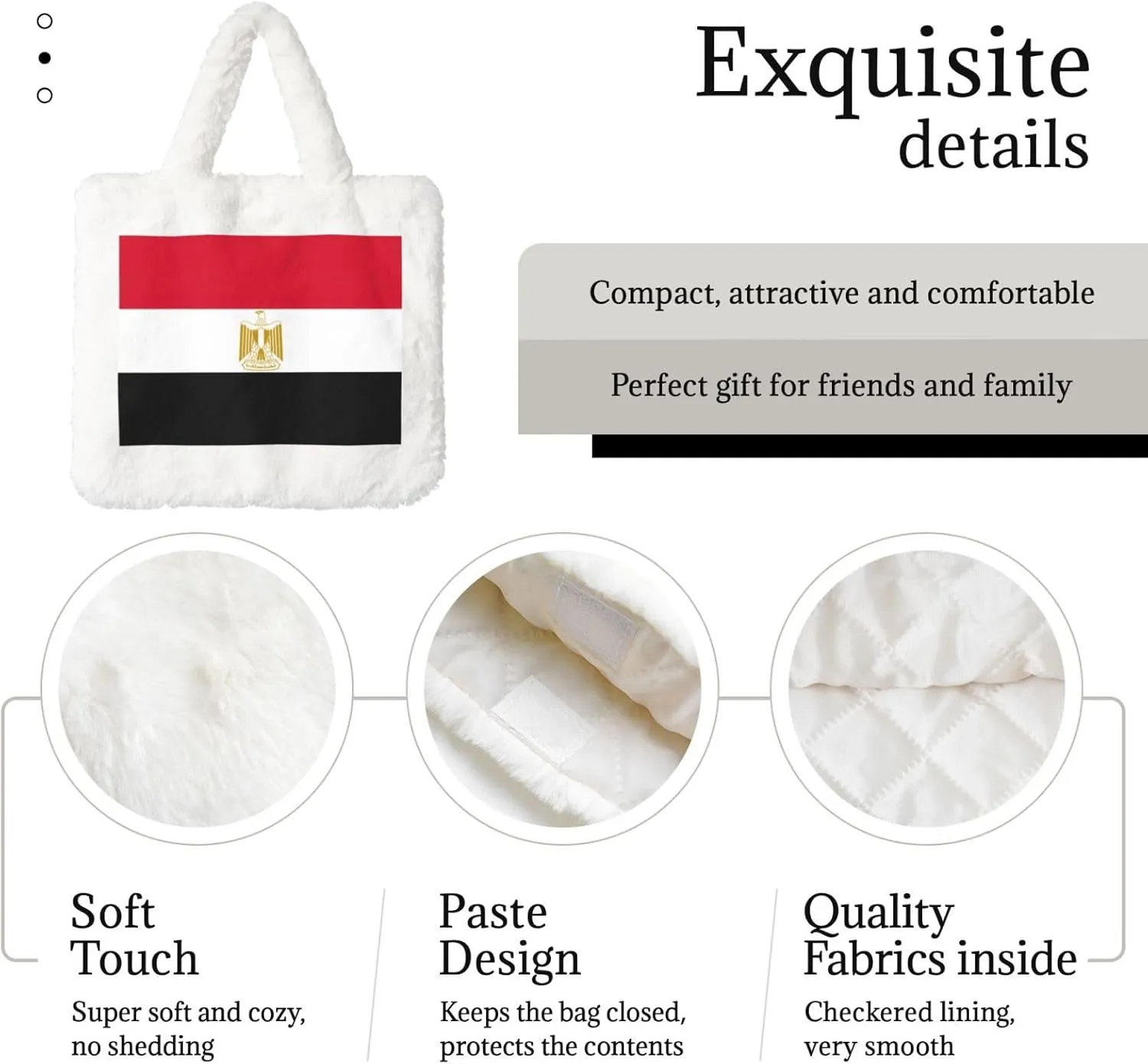 Egyptian Flag Printing Fluffy Shoulder Bag Ladies Plush Underarm Bag Tote Bag Furry Purse Handbag For Work Travel