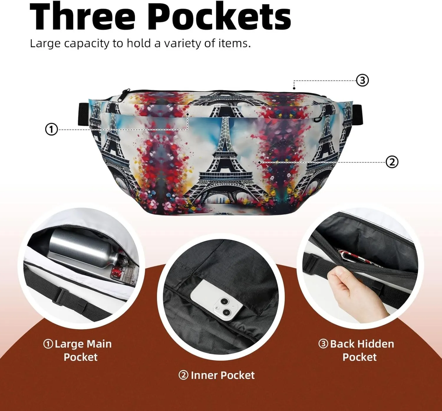 Eiffel Tower Paris Painting Fanny Pack Crossbody Sling Bag â€“ Zipper Pockets for Travel, Hiking, Cycling, Workouts, and Everyday Use