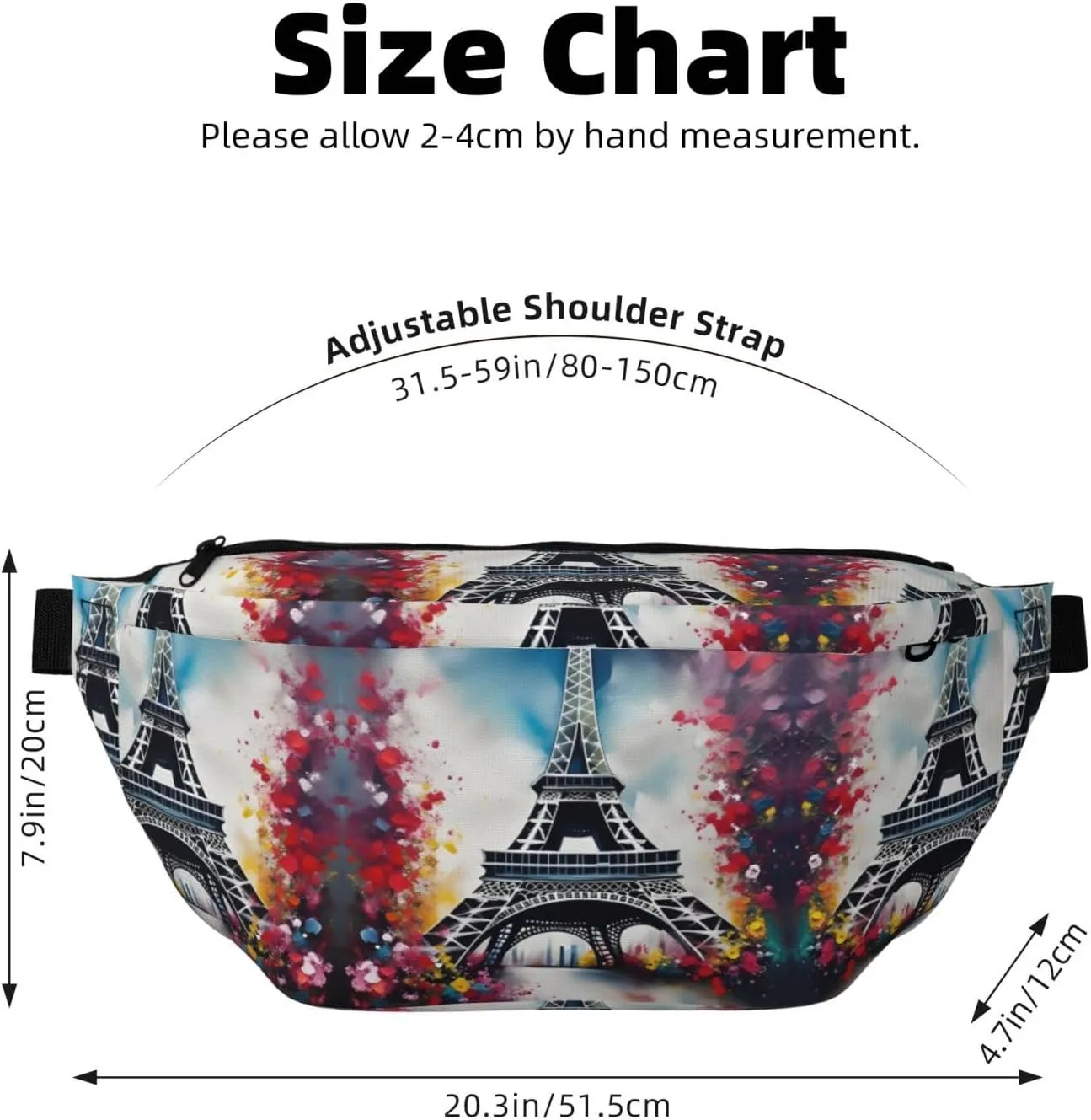 Eiffel Tower Paris Painting Fanny Pack Crossbody Sling Bag â€“ Zipper Pockets for Travel, Hiking, Cycling, Workouts, and Everyday Use