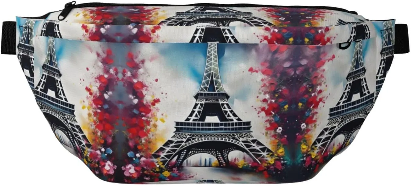 Eiffel Tower Paris Painting Fanny Pack Crossbody Sling Bag â€“ Zipper Pockets for Travel, Hiking, Cycling, Workouts, and Everyday Use