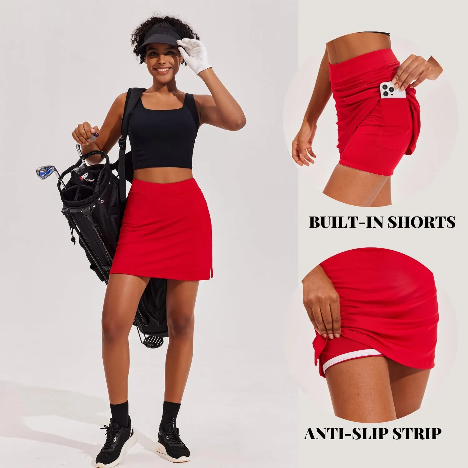 Ekouaer Golf Skirts for Woman with Pockets Silicone Grippers Tennis Skirt Inner Shorts Athletic Pickleball Running Skort