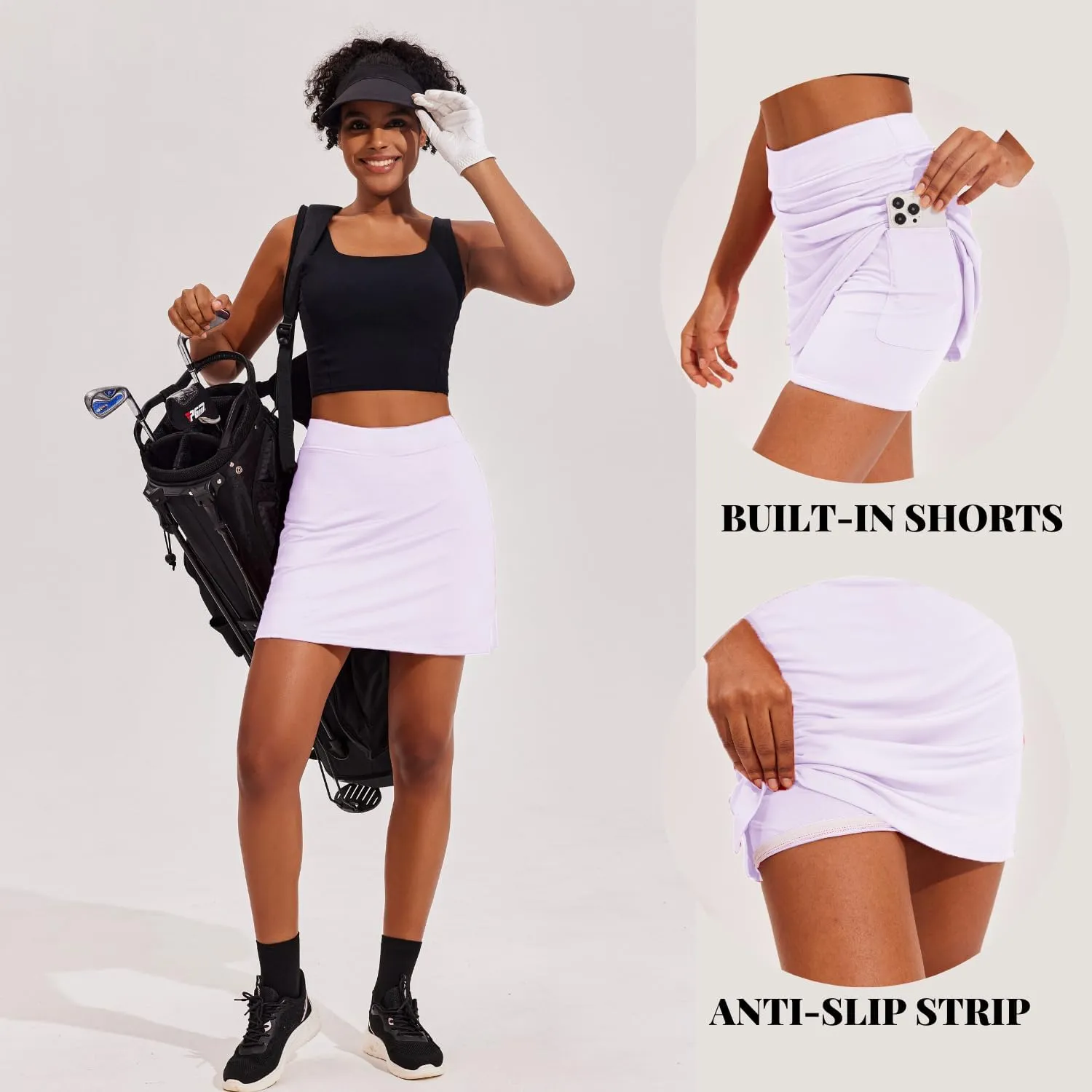 Ekouaer Golf Skirts for Woman with Pockets Silicone Grippers Tennis Skirt Inner Shorts Athletic Pickleball Running Skort