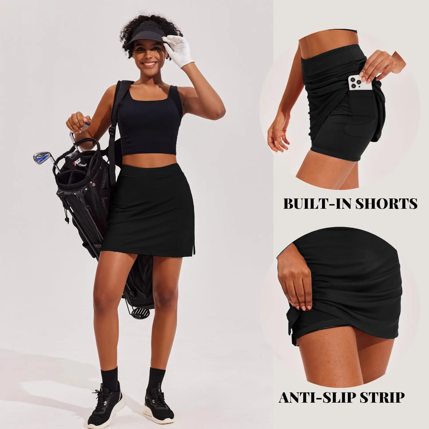 Ekouaer Golf Skorts for Woman Active Performance Skort Lightweight Tennis Skirt with Shorts Pockets Running Workout Sports
