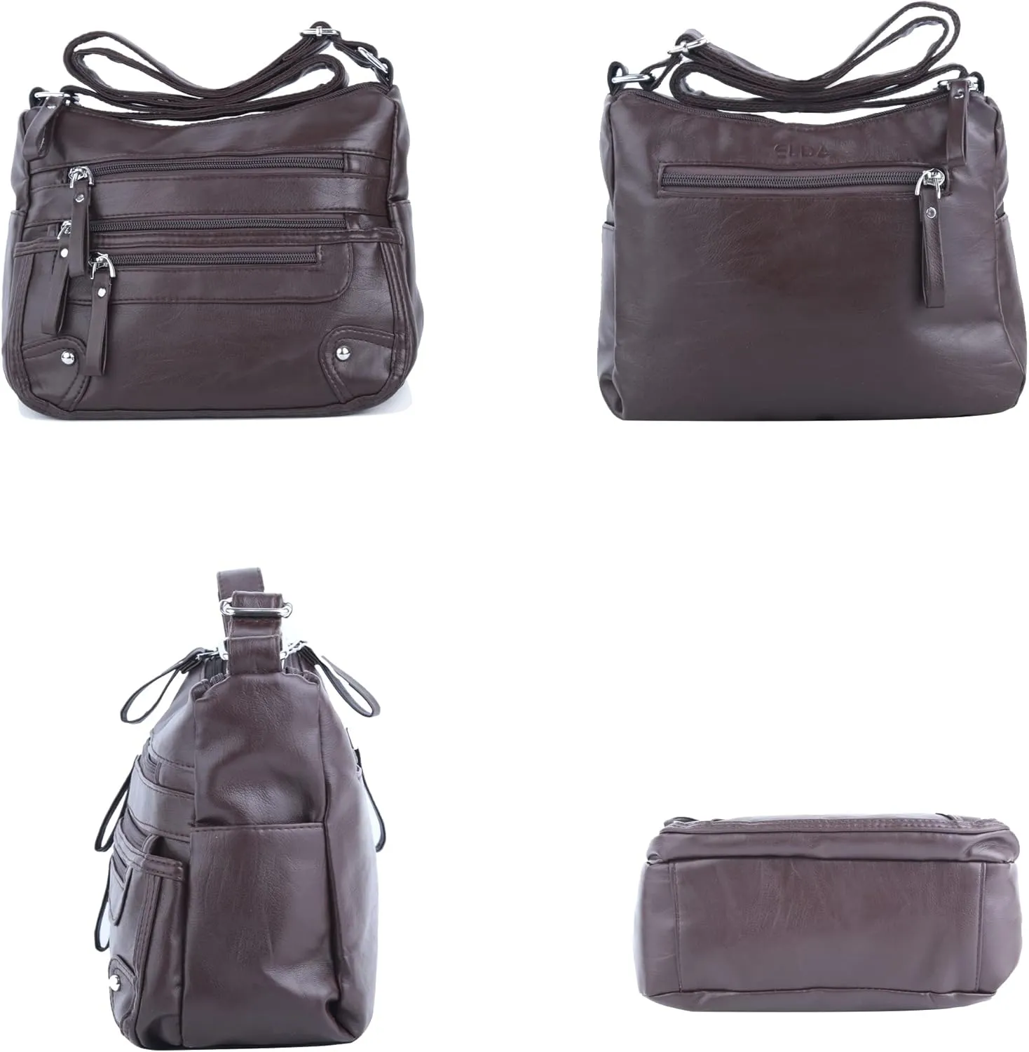 ELDA 10 Pockets Crossbody Purses for Women Medium Pocketbooks Lightweight Ladies Satchel Bag Multi Pocket Shoulder Handbag