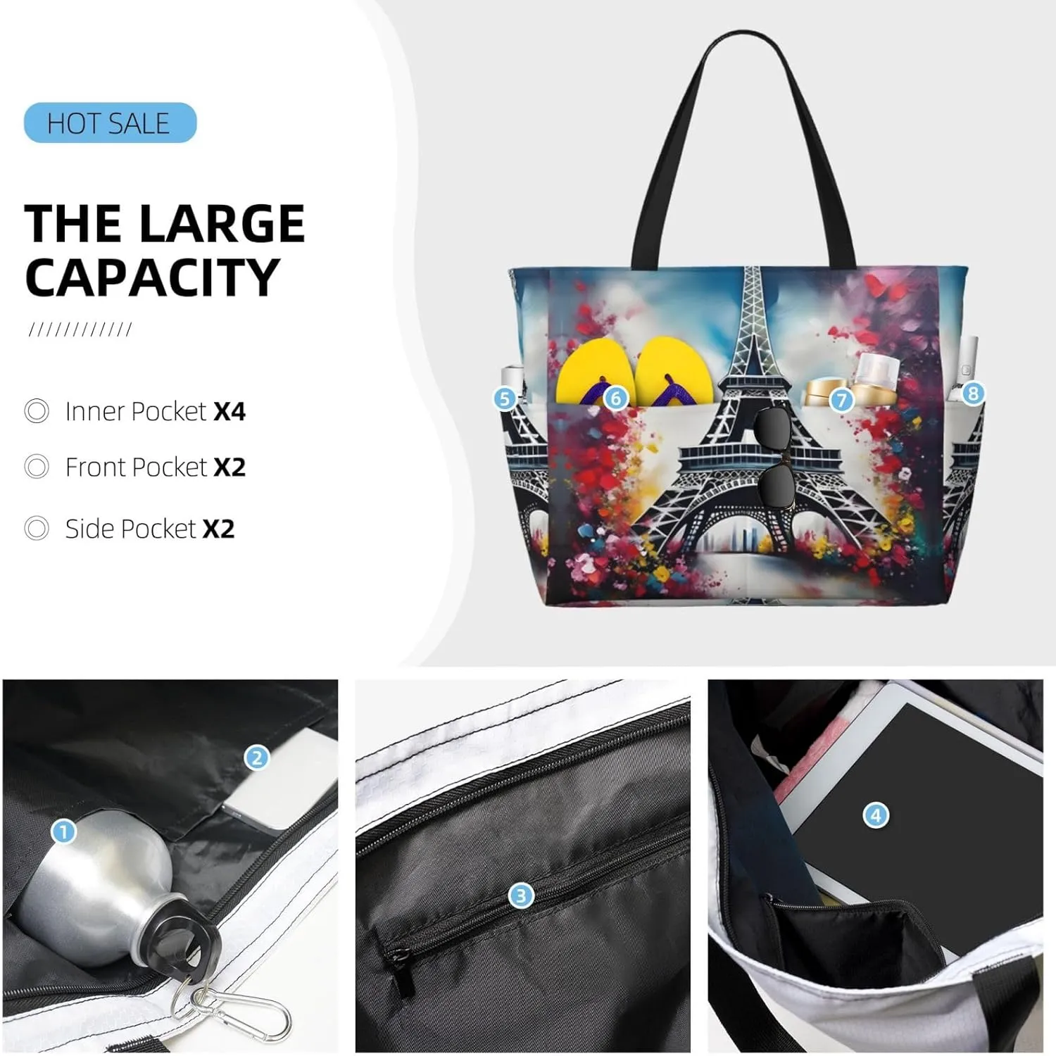 Elephant Family Large Capacity Beach Travel Bag - Waterproof Zipper Vacation Tote for Sandproof Storage, and Camping