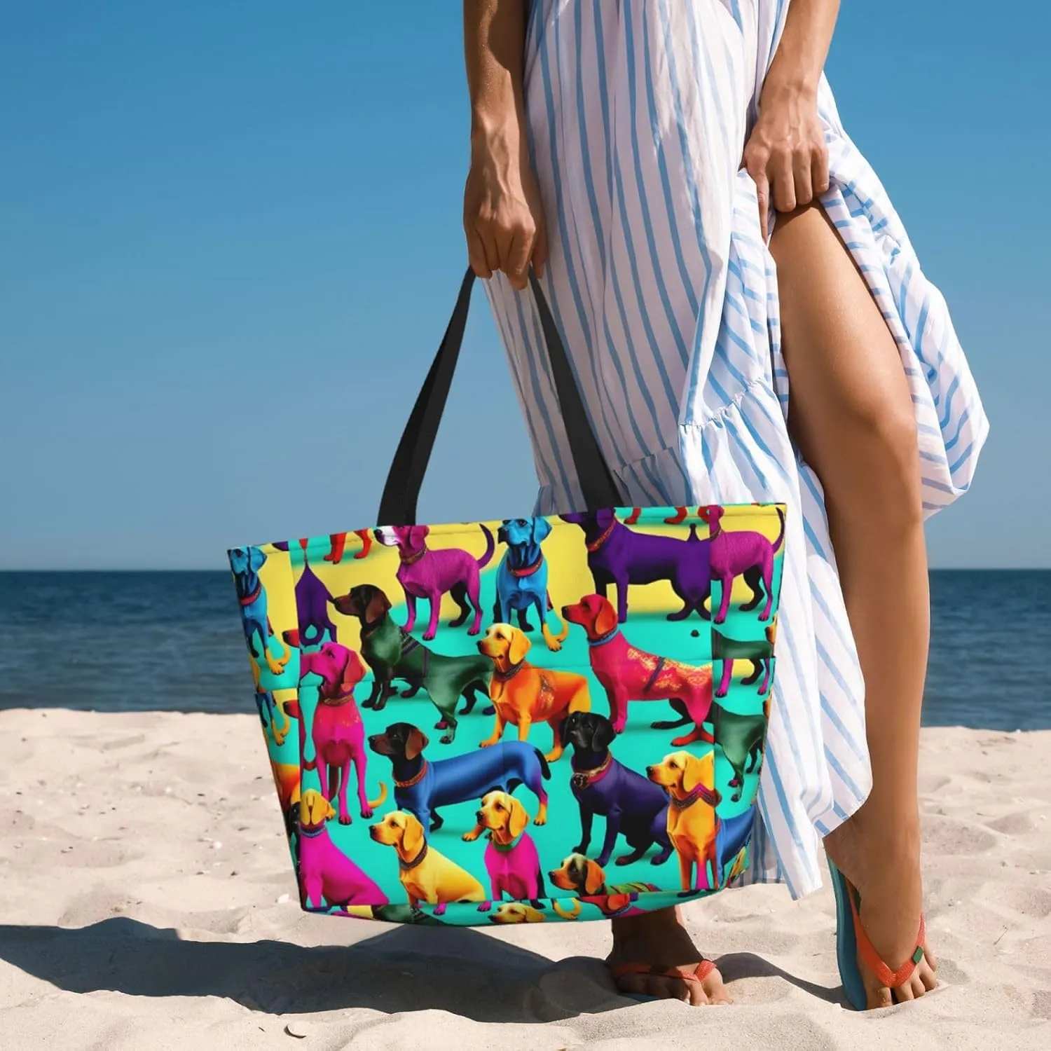 Elephant Family Large Capacity Beach Travel Bag - Waterproof Zipper Vacation Tote for Sandproof Storage, and Camping
