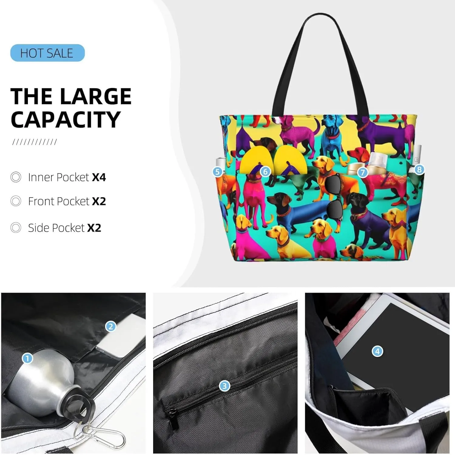 Elephant Family Large Capacity Beach Travel Bag - Waterproof Zipper Vacation Tote for Sandproof Storage, and Camping