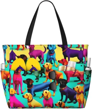 Elephant Family Large Capacity Beach Travel Bag - Waterproof Zipper Vacation Tote for Sandproof Storage, and Camping