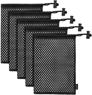 ELVES 5 PCS Durable Nylon Mesh Bag with Sliding Drawstring Cord Lock Closure, For Golf ball Tennis Balls,Gym,Shower,Washing Toys,Diving