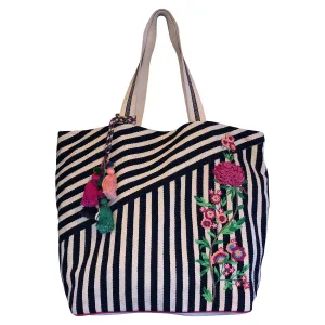 Embroidered Stripes Beach or Travel Tote