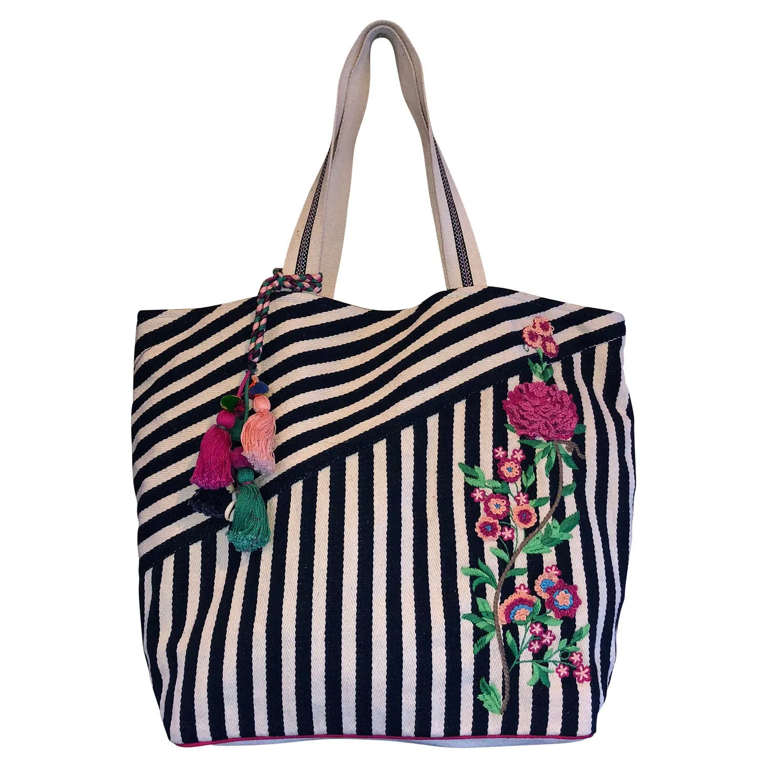 Embroidered Stripes Beach or Travel Tote