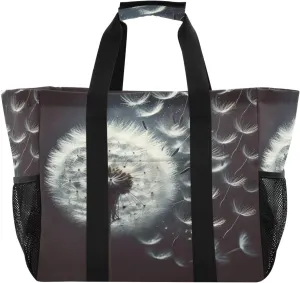 Emelivor Dandelions Black Large Tote Bag Canvas Travel Beach Tote Bag Shoulder Grocery Bags Foldable Handbags PoolBag for Women Shopping Work Gym with Handle