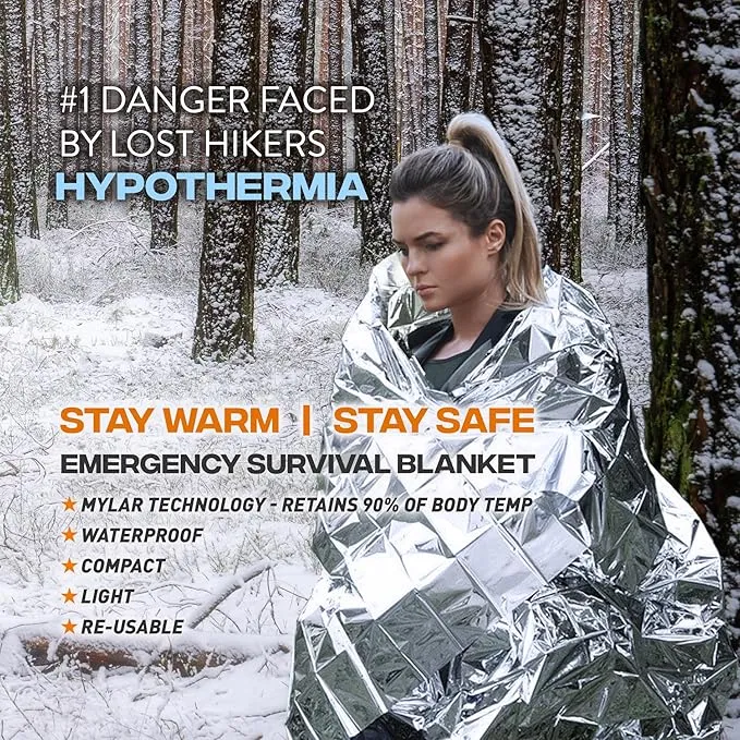 Emergency Blankets for Survival, 8 Pack, Mylar Foil Blankets, Thermal Space Blanket, Car Supplies, Camping Accessories, Hiking, Outdoor Gear and Equipment, Bug Out Bag.