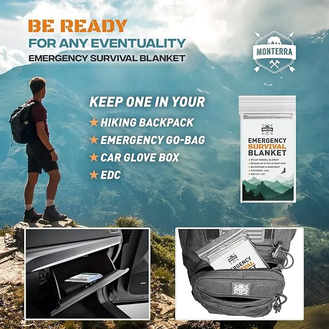 Emergency Blankets for Survival, 8 Pack, Mylar Foil Blankets, Thermal Space Blanket, Car Supplies, Camping Accessories, Hiking, Outdoor Gear and Equipment, Bug Out Bag.