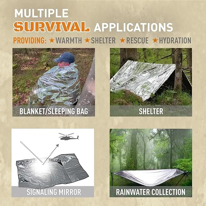 Emergency Blankets for Survival, 8 Pack, Mylar Foil Blankets, Thermal Space Blanket, Car Supplies, Camping Accessories, Hiking, Outdoor Gear and Equipment, Bug Out Bag.