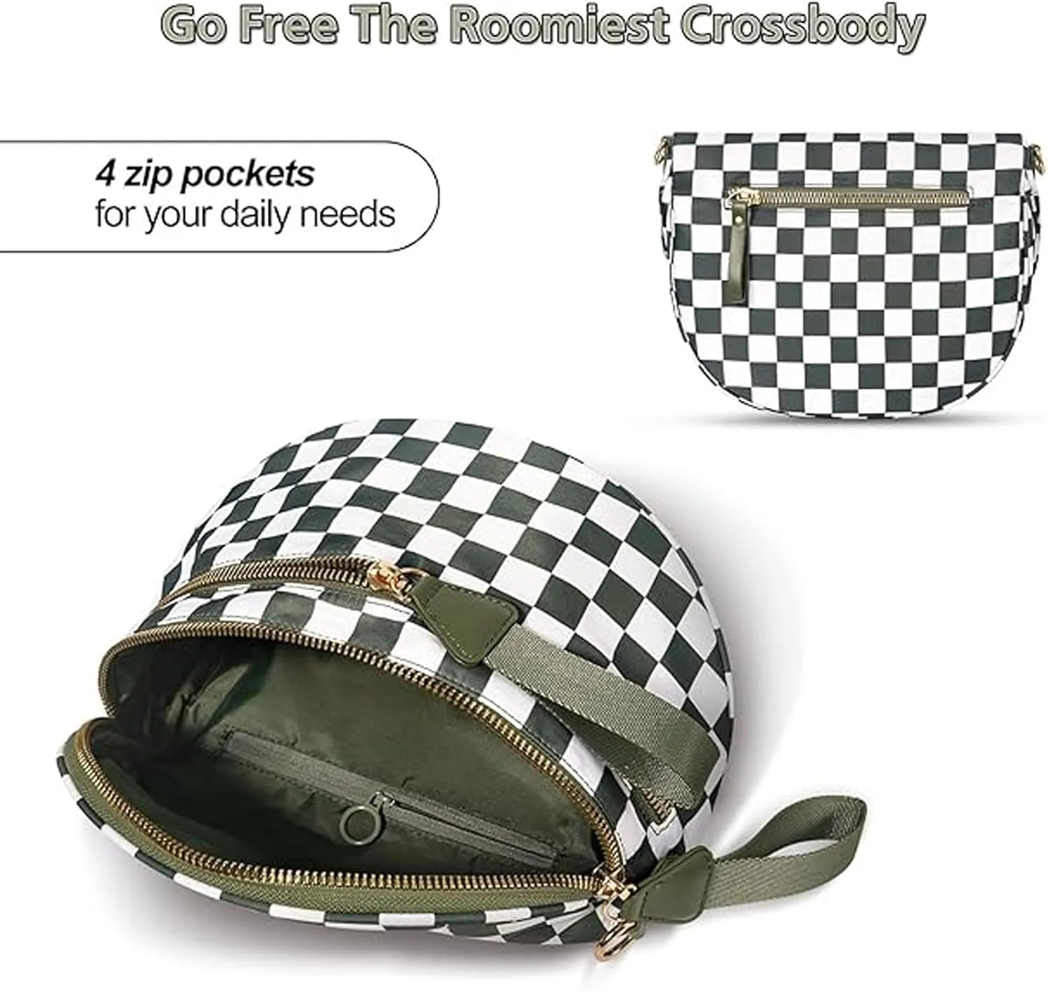 Emmafy Crossbody Bag, Emmafy Crossbody Bags For Women, Checkered Bum Bag With Shoulder Strap, Checkered Purse