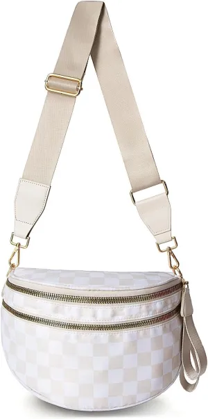 Emmafy Gofree the Roomiest Crossbody Bag, Checkered/Solid Adjust Waterproof Bum Bag for Women Travel and Everyday