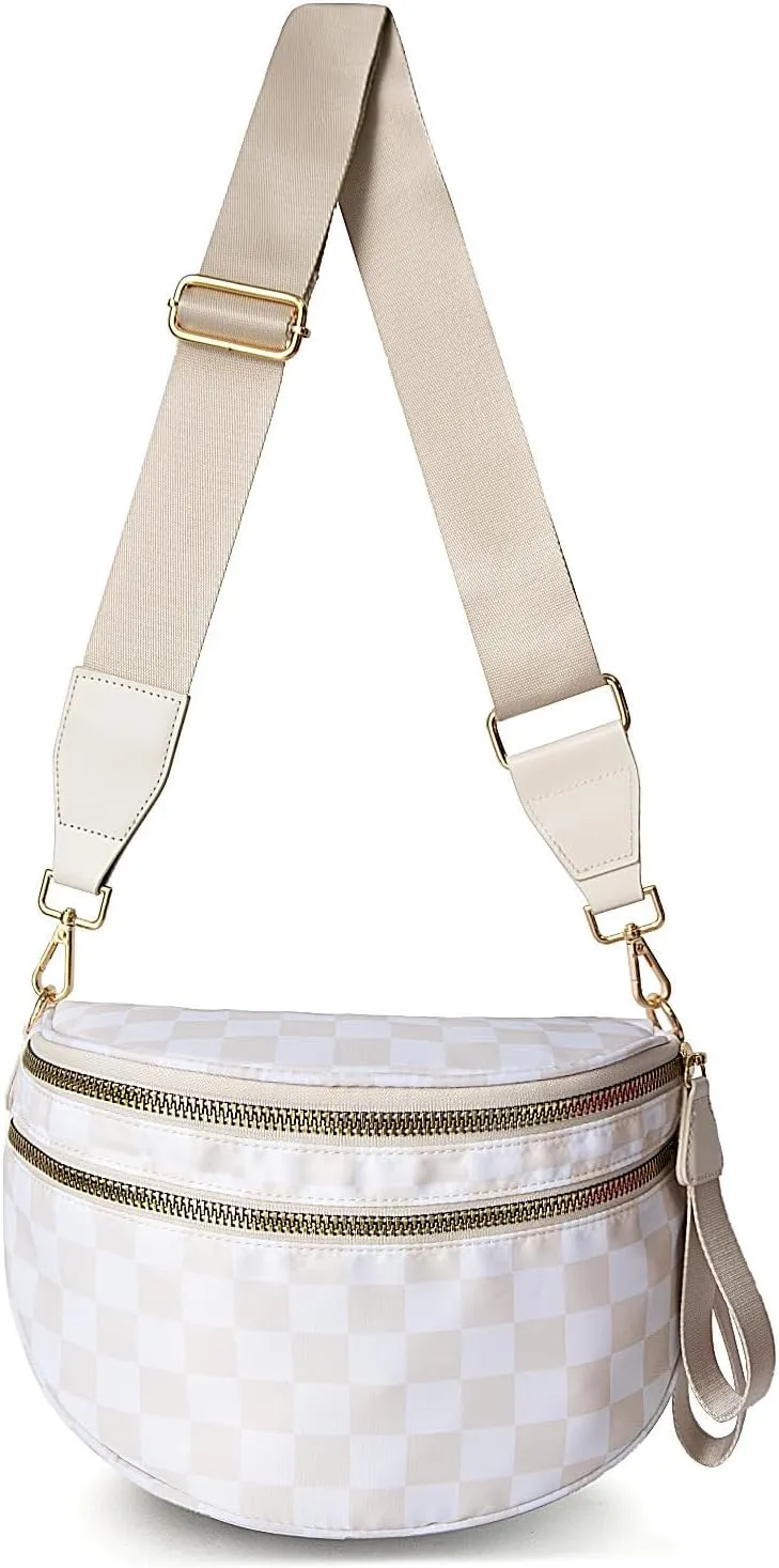 Emmafy Gofree the Roomiest Crossbody Bag, Checkered/Solid Adjust Waterproof Bum Bag for Women Travel and Everyday