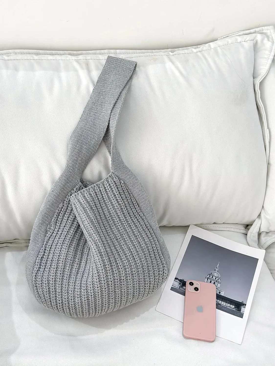 ENBEI Women's Crochet Tote Bag Knit Shoulder bag,Aesthetic Bag,Cute Eco-Friendly Tote for Travel,Daily Use,Gift Box Packaging