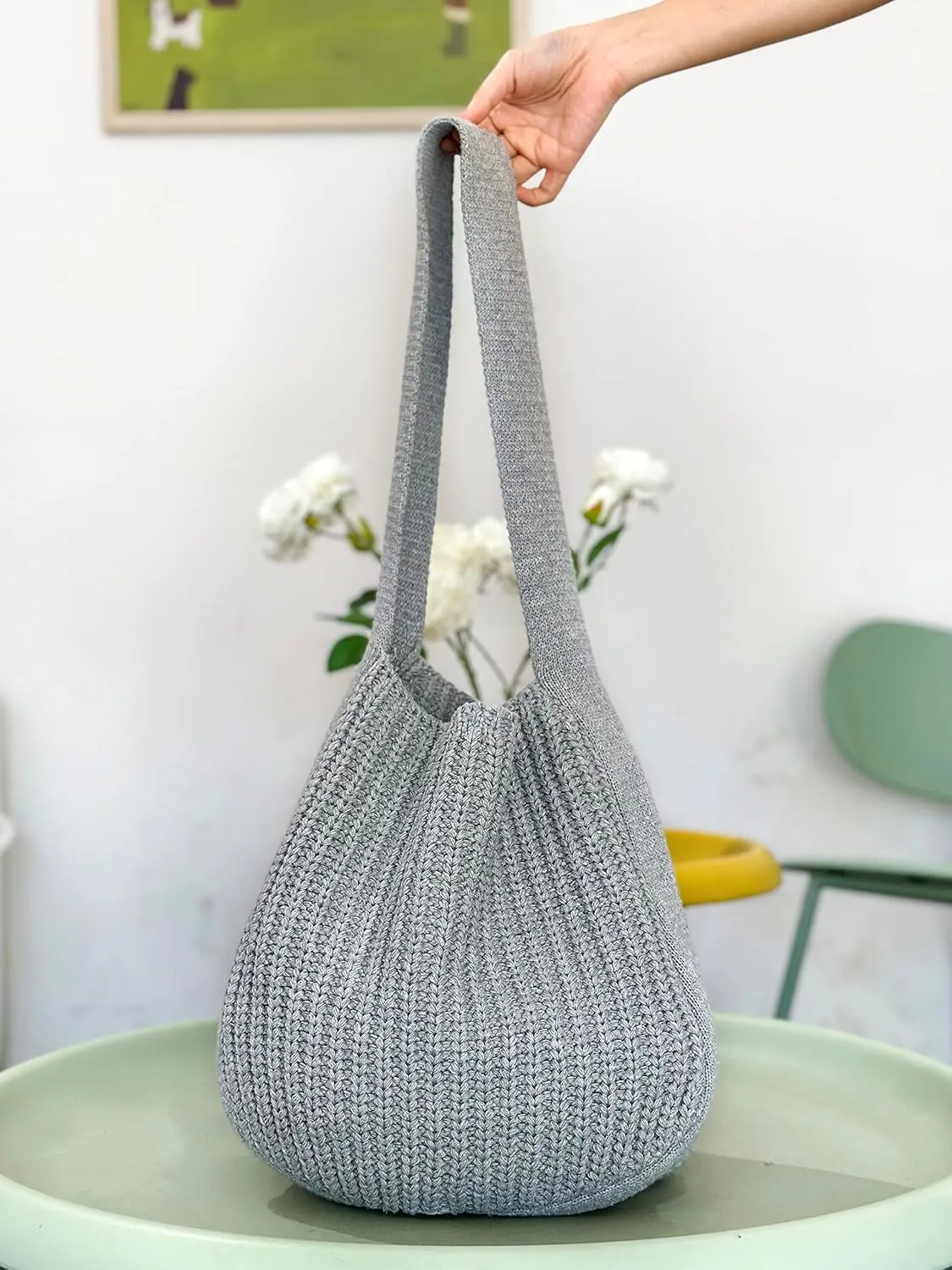 ENBEI Women's Crochet Tote Bag Knit Shoulder bag,Aesthetic Bag,Cute Eco-Friendly Tote for Travel,Daily Use,Gift Box Packaging