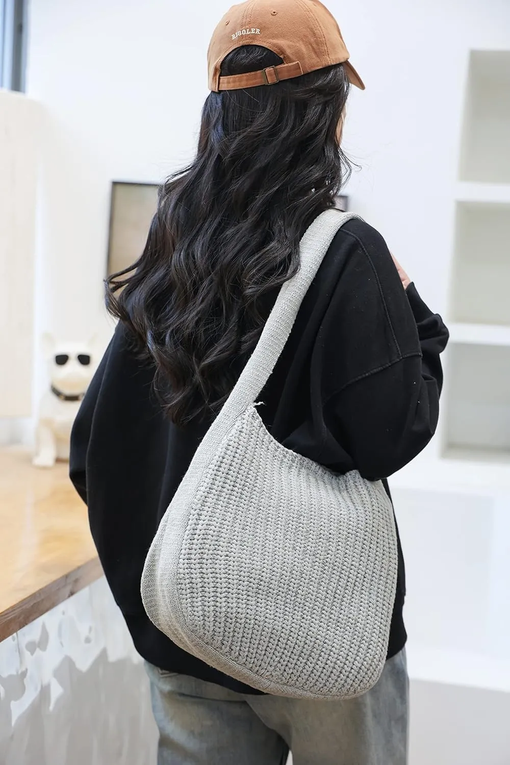 ENBEI Women's Crochet Tote Bag Knit Shoulder bag,Aesthetic Bag,Cute Eco-Friendly Tote for Travel,Daily Use,Gift Box Packaging