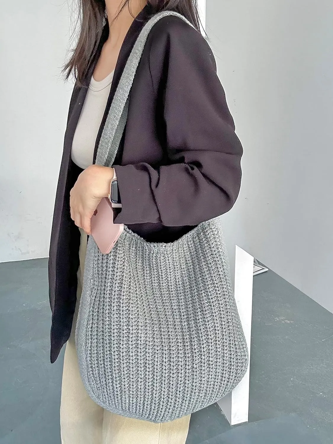 ENBEI Women's Crochet Tote Bag Knit Shoulder bag,Aesthetic Bag,Cute Eco-Friendly Tote for Travel,Daily Use,Gift Box Packaging