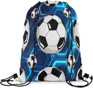 Erosebridal Football 13x15.7 Drawstring Backpack, Blue Glowing Neon Lights Drawstring Bags, Honeycomb Grid Retro Simple Style Draw String Back Bag, Polka Dots Ball Game Print String Backpack, Blue