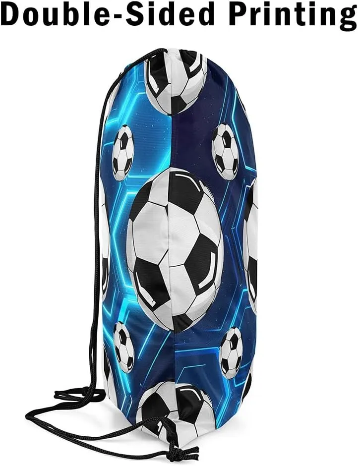 Erosebridal Football 13x15.7 Drawstring Backpack, Blue Glowing Neon Lights Drawstring Bags, Honeycomb Grid Retro Simple Style Draw String Back Bag, Polka Dots Ball Game Print String Backpack, Blue