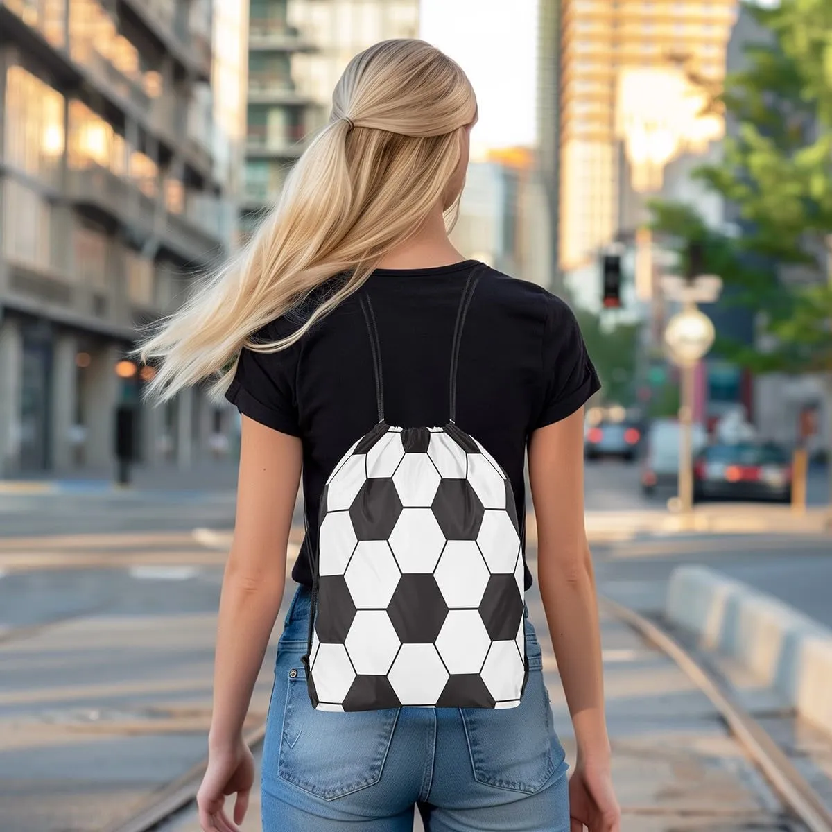 Erosebridal Soccer Drawstring Backpack 13x15.7 for Sport Gym Swim Yoga Camping Trip,Football Game Drawstring Bags,Athletic Sports Ball Game Draw String Back Bag,Football Lover String Backpack