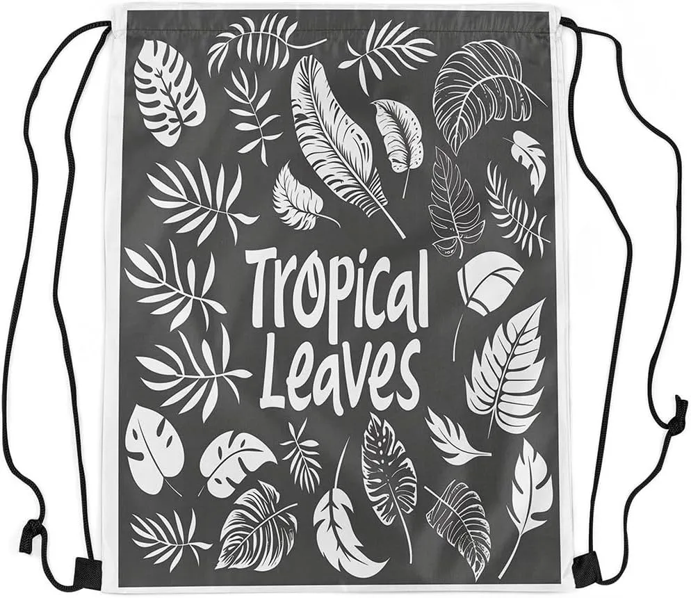 Erosebridal Tropical Palm Leaves String Backpack Summer Hawaiian Drawstring Bags Monstera Banana Leaves Cinch Bag Jungle Nature theme Black White Draw String Back Bag 13X15.7
