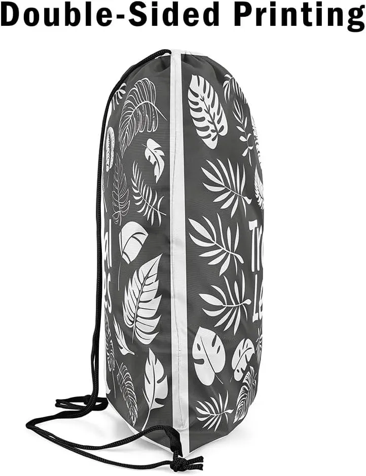 Erosebridal Tropical Palm Leaves String Backpack Summer Hawaiian Drawstring Bags Monstera Banana Leaves Cinch Bag Jungle Nature theme Black White Draw String Back Bag 13X15.7