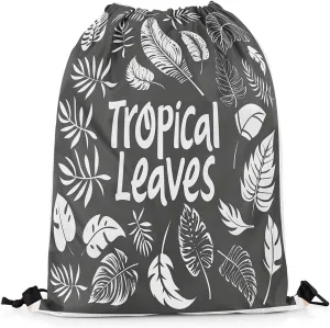 Erosebridal Tropical Palm Leaves String Backpack Summer Hawaiian Drawstring Bags Monstera Banana Leaves Cinch Bag Jungle Nature theme Black White Draw String Back Bag 13X15.7