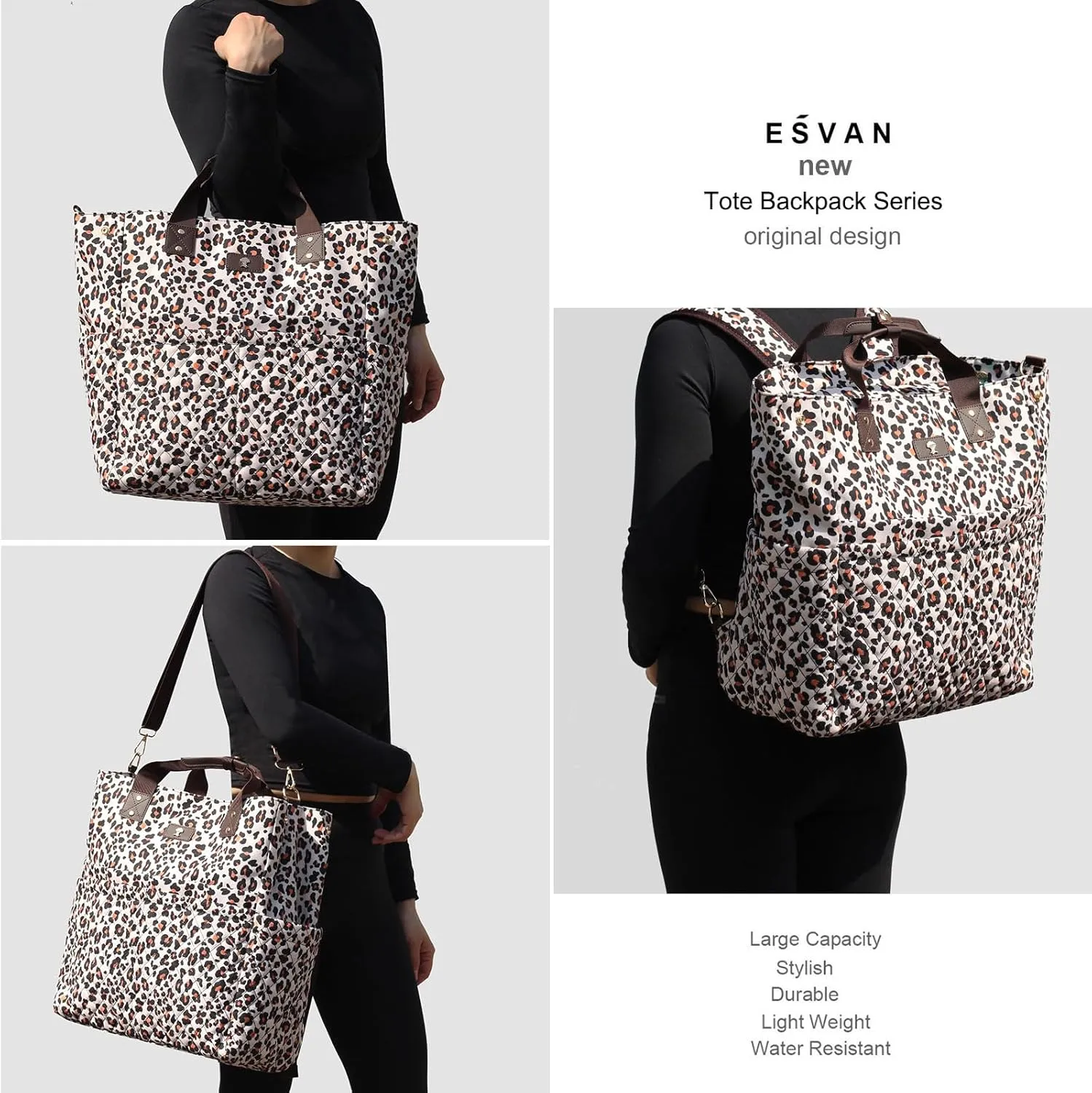 ESVAN Diaper Tote Bag Totepack Backpack Crossbody Bag 3 in 1 for Women Laptop Backpack Multifunctional with Insulated Pockets