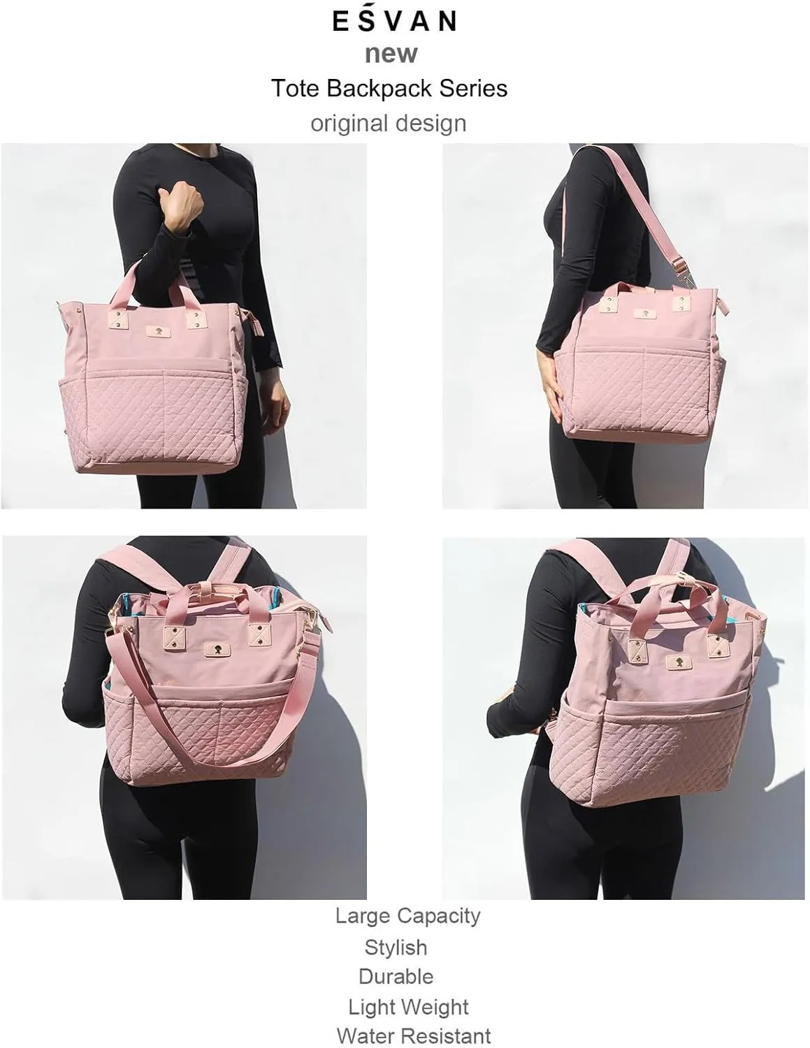 ESVAN Diaper Tote Bag Totepack Backpack Crossbody Bag 3 in 1 for Women Laptop Backpack Multifunctional with Insulated Pockets