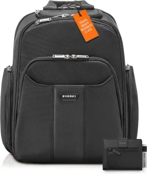 Everki Versa 2 Premium Business Laptop Backpack & Slim Minimalist Wallet for Men – Travel-Friendly, 14.1"-15" Compartment, 21.5L Capacity, Card Slots, Coin Pocket, Bill Compartment, Black