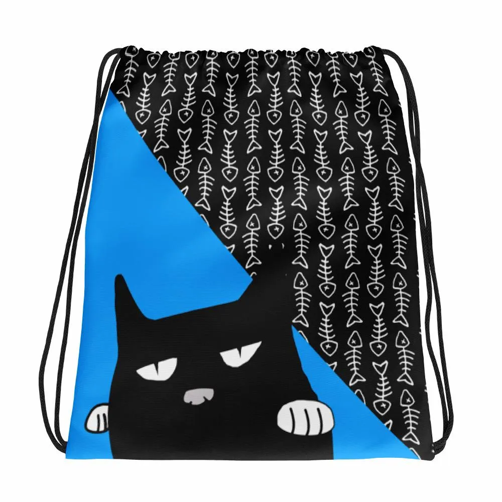 Evil Cat 'Fishbone Blue' Drawstring bag