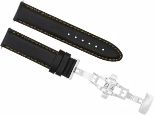 Ewatchparts 20mm Leather Watch Band Strap Smooth Bracelet Clasp Compatible With Girard Perregaux Black With Orange Stitching