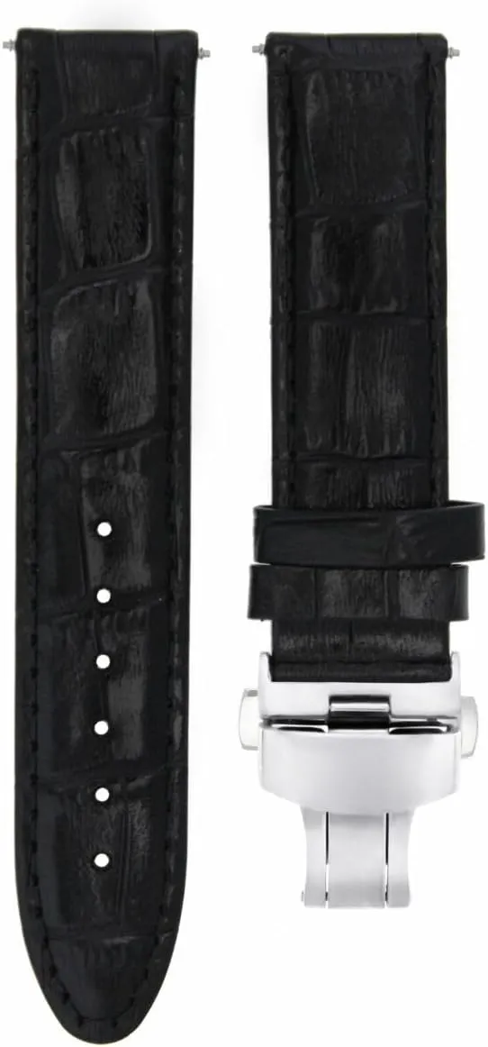 Ewatchparts 22mm Leather Watch Band Strap Clasp Compatible With Omega Seamaster Planet Ocean Watch Black