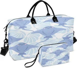 Exnundod Blue Shells Cute Sea Rays Travel Duffel Bags for Women Sports Gym Bag Weekender Carry On Tote Overnight Luggage Duffle Bags